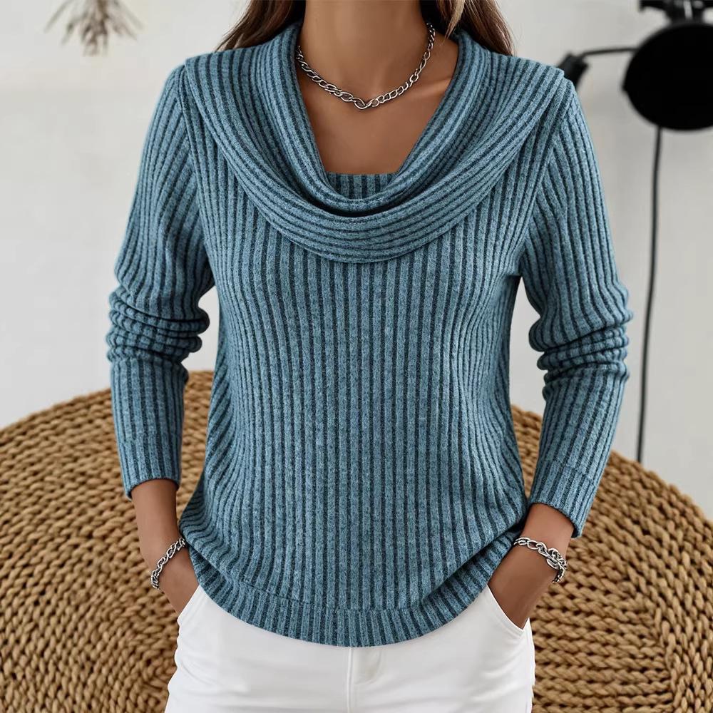 Women's Cross-Border Knit Ribbed Sweater, Long Sleeve, Loose Fit Top for Spring & Autumn