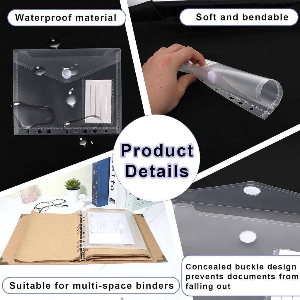 10 Pcs A5 Binder Pockets 5.5 x 8.5 Inches Mini Binder Pocket 7-Hole Binder Pocket Folders Mini Binder Dividers Clear Binder Folders Envelopes