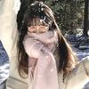 Pink scarf women's winter new high-end Korean atmosphere imitation mohair thickened warm versatile scarf