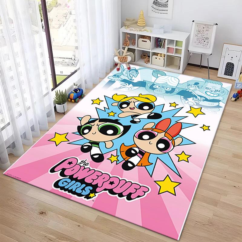 1Pc The Powerpuff Girls Printed Rectangle Carpet, Home Door Mat, Outdoor Travel Protection Carpet A7