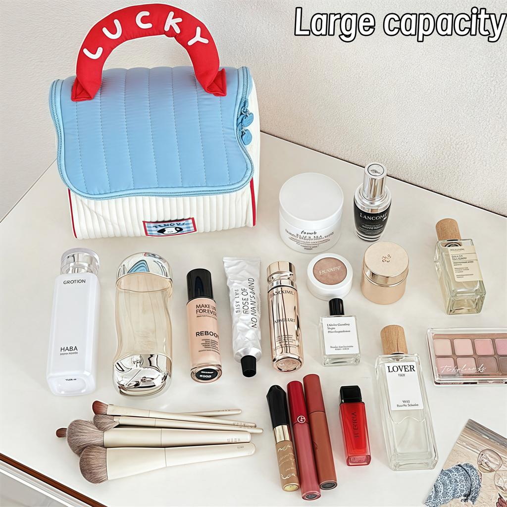 Cartoon pattern cute hut handbag girls large capacity cosmetic organizer portable handheld travel toiletry bag