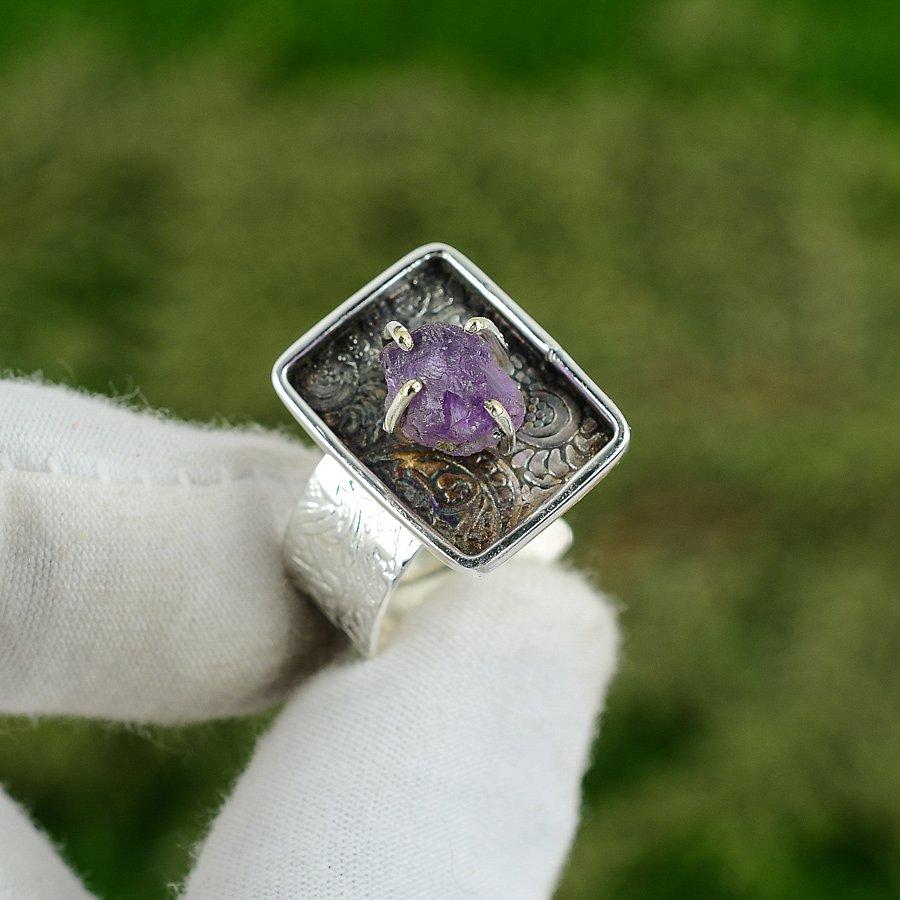 Подарок для женщин Многокаменный регулируемый кольцо 925 пробы Натуральный аметист необработанный Adjustable