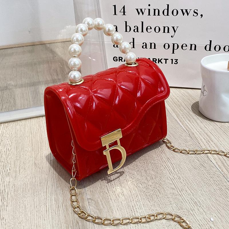 Cross-Border Women's Bag New Trendy Fashion Quilted Embossed Chain Mini Jelly Small Square Bag Versatile Pearl Handbag