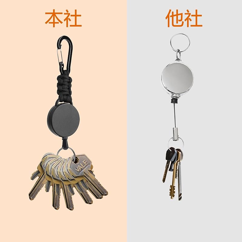 [Vencede] reel keychain Elastic reel type key reel With carabiner super lightweight For hanging name tags set of 4 black