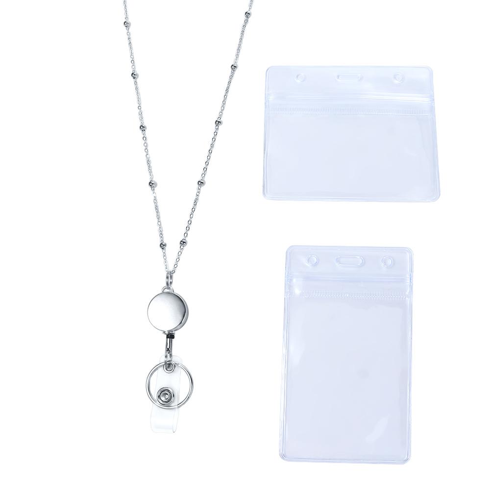 Name Card Keychain Office Supplies Badge Holder Necklace DIY Beaded Lanyard with ID Card Holders Retractable Badge Reel Lanyard