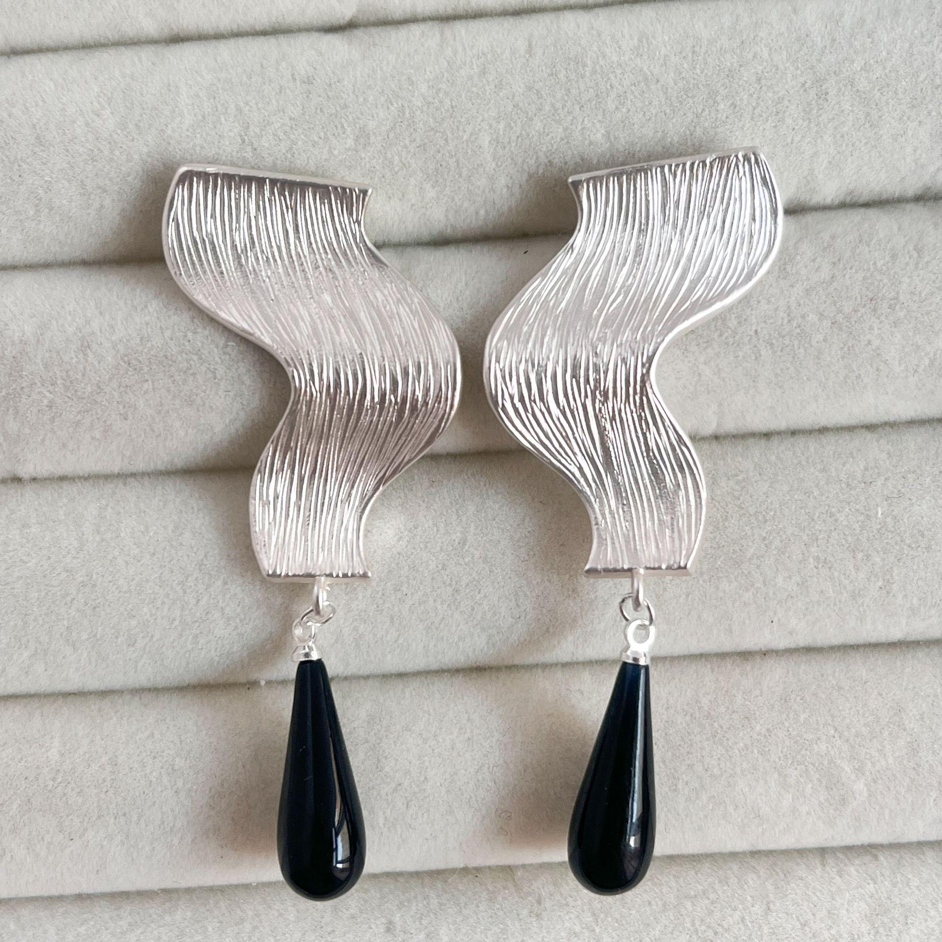 Black Agate Teardrop Water Ripple Earrings - Stylish, Lightweight, Luxurious Fashion for Women