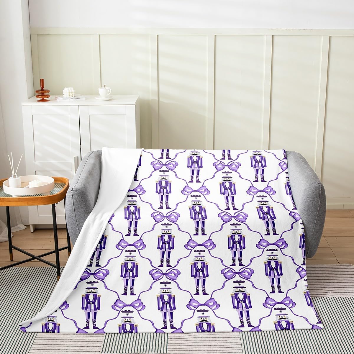 

Christmas Nutcracker Fleece Throw Blanket Gingerbread Man Santa Claus Flannel Blanket Plush Fuzzy Xmas Tree Green for Bed Couch 75x90cm