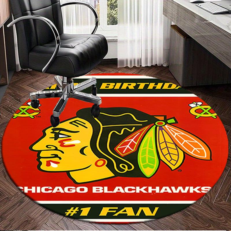 1PC Chicago Hockey Round Rug, Non-slip Chair Mat, Home Decor, Circle Carpet Perfect for Office, Bedroom, Living Room,Christmas gift