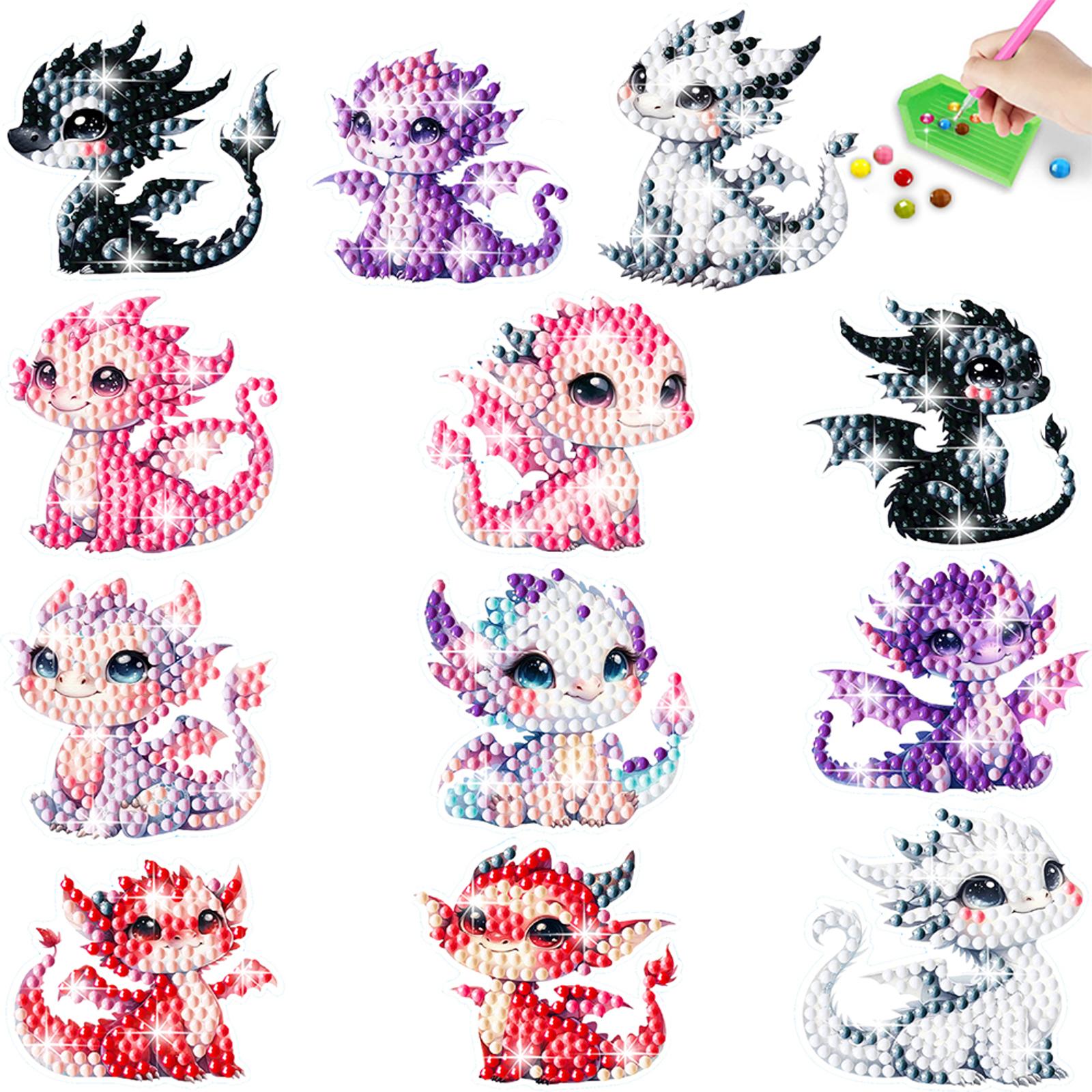 

12Pcs Dragon Diamond Painting Sticker Anime Characters Crystal Diamond Sticker Gem Paint by Numbers Diamonds Arts for All Ages