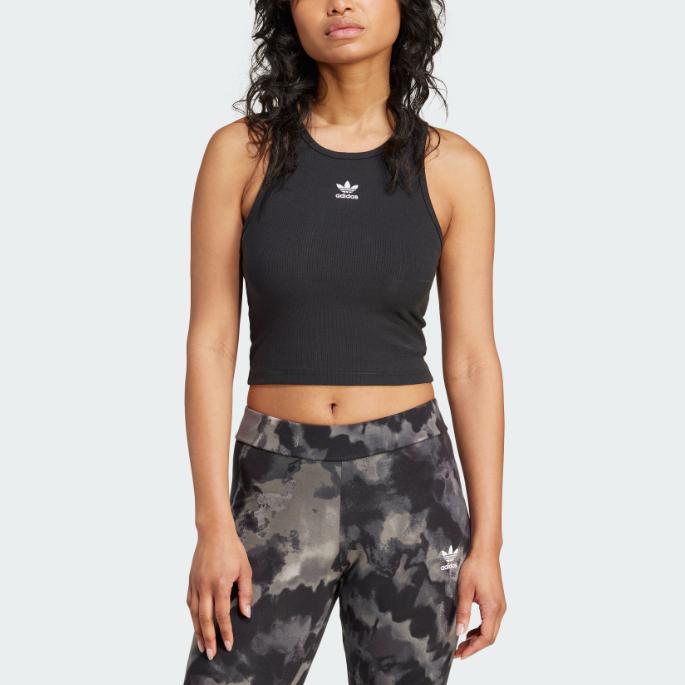 Adidas Letter Logo Round Neck Casual Sleeveless Sports Vest Women Vests Black IW5736