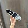 Silver ballet shoes increase height by 4 cm French one-word rhinestone belt Spring and summer 24 new square round head shallow mouth women's shoes