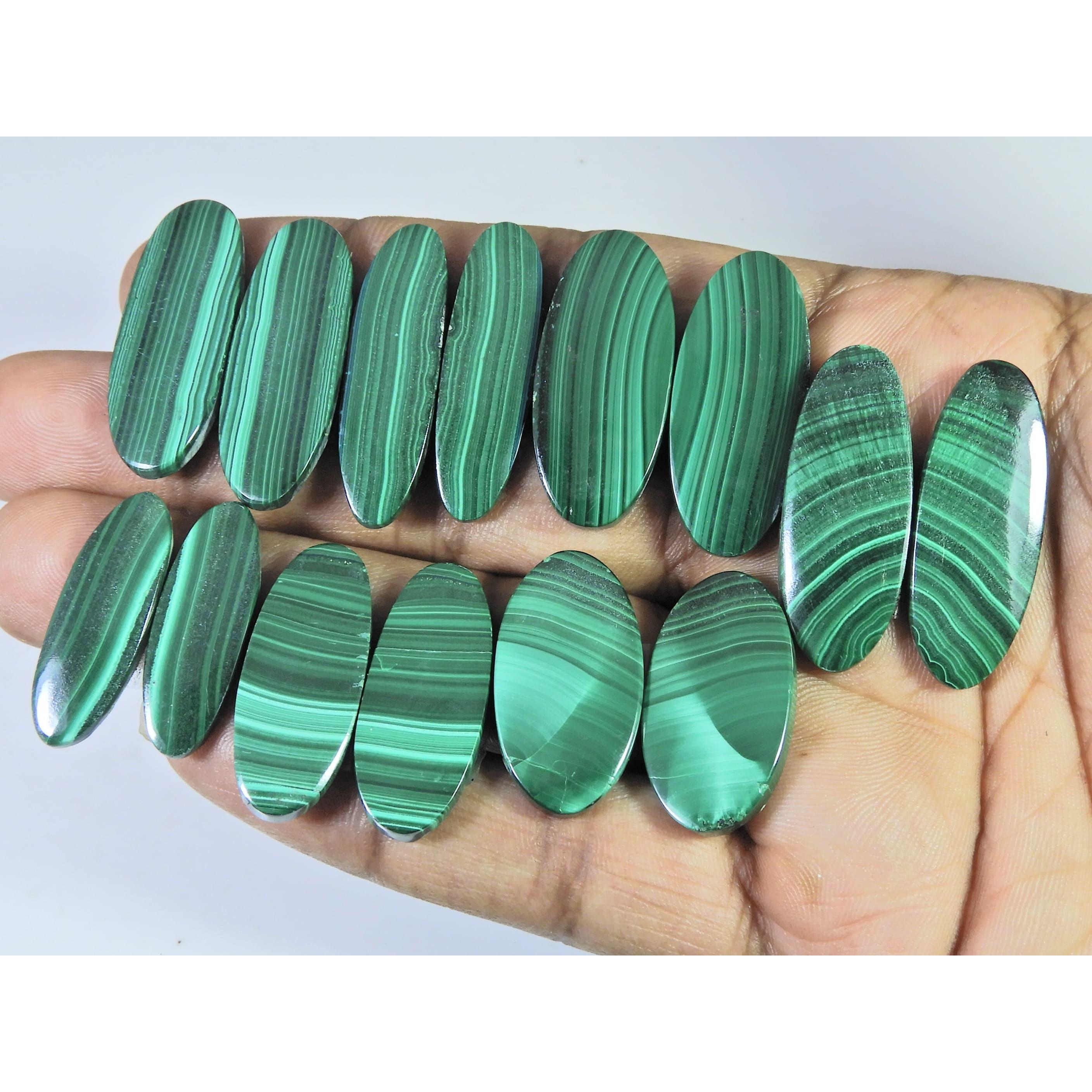 270 карат. Натуральный Малахит. Подобранная пара. Овальный Кабошон. Необработанный Драгоценный Камень. Партия из 7 пар. C-1378