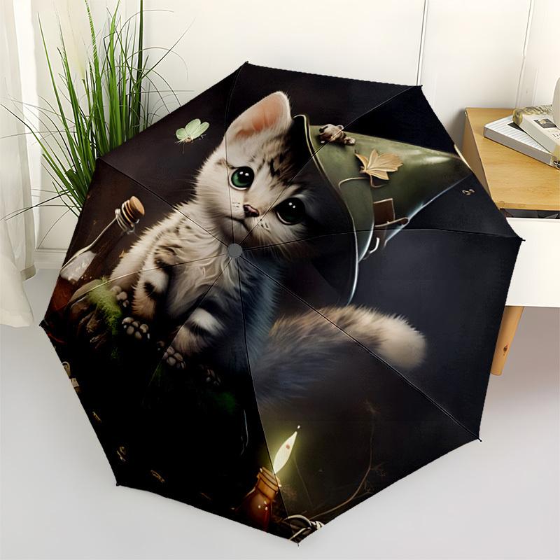 

1pc Witch Cat Open/Close Folding Umbrella, All- Portable Umbrella for & Men, Stylish Accessory (Holiday Gift) 8-Rib yy251213107