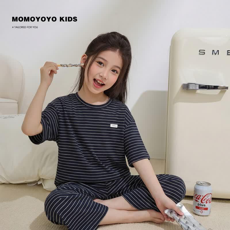 Kids Tencel Striped Pajama Set 110 синий