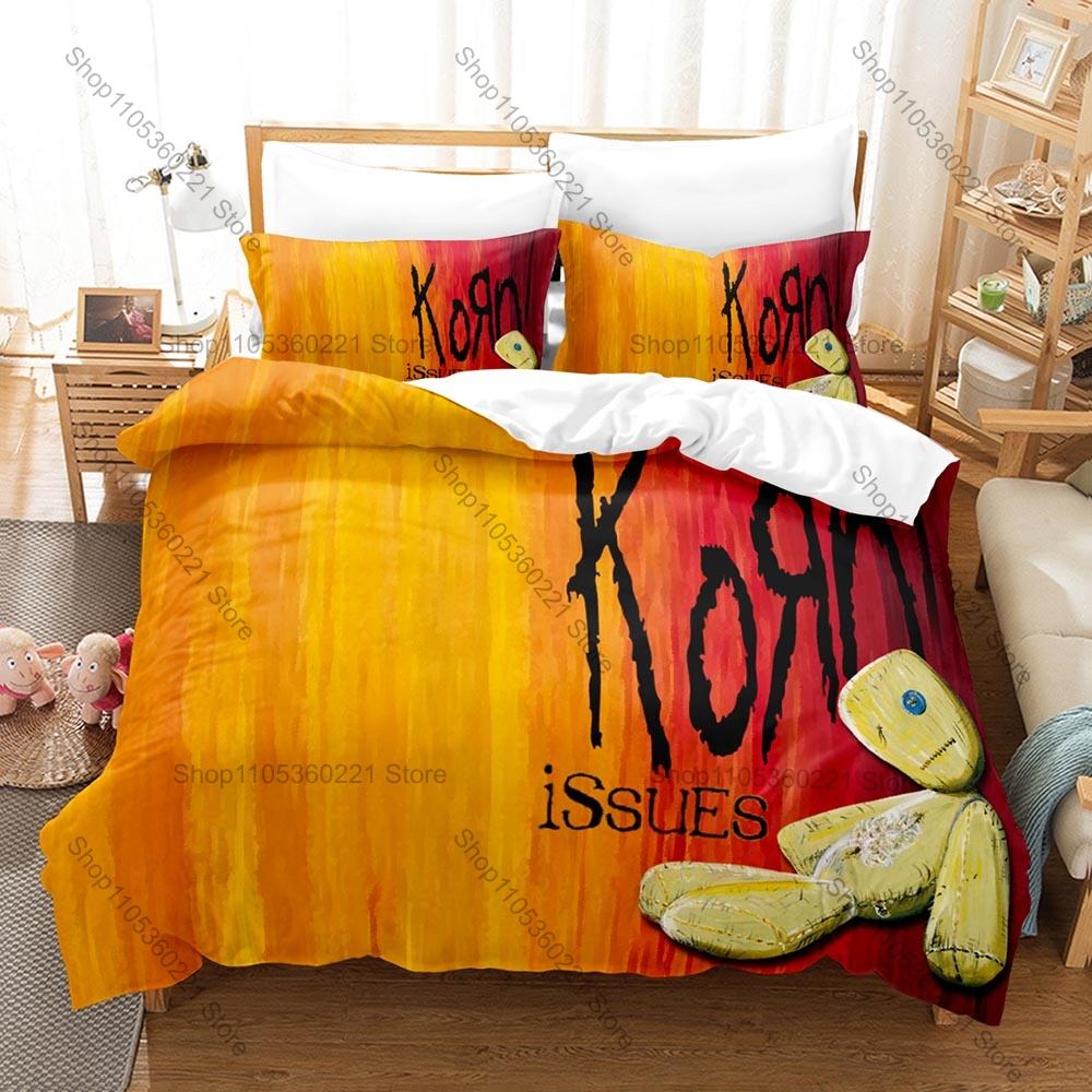 KoRn Raw Dark Gothic 90s Underground Nu Metal Horror Aesthetic Heavy Rock Bedding Set Duvet Cover + 2 Pillowcases All Season Use
