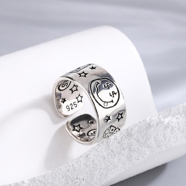 Fashionable Smile Face Star Opening Ring with Adjustable Fit Fashion Statement Ring Stylish Finger Accessories