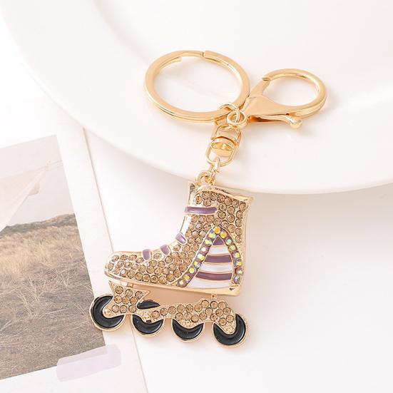 Rhinestone Striped Roller Skates Keychain Alloy Key Ring Backpack Schoolbag Hanging Decoration Bag Charm Purse Pendant