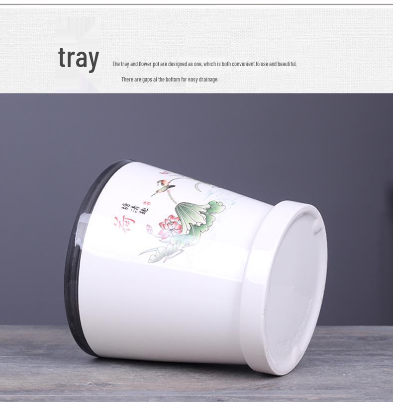 2025 Large Ceramic Flower Pot with Tray for Balcony & Living Room - Orchid & Succulent Album Style