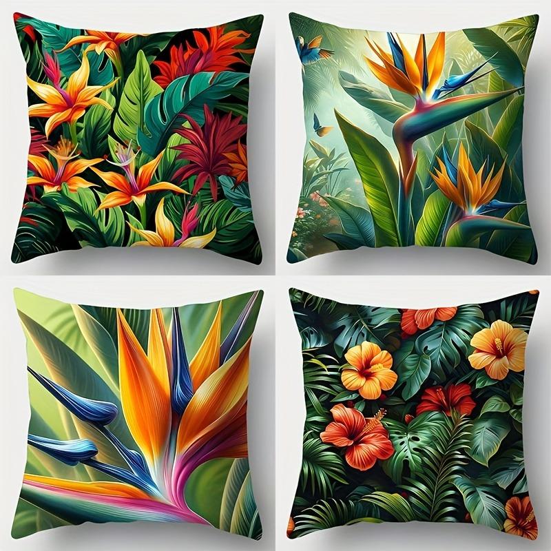 Colorful Tropical Floral Pillowcase ,Sofa bedroom cushion cover, single-sided printing, without pillow core