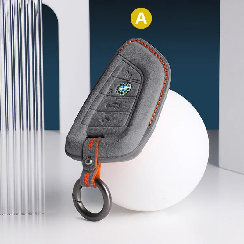 Car Accessories Key Case Cover Keychain For BMW 1/3/5/7 Series X1/X2/X3/X5/X6 Alcan tara Suede Remote Fob Keybag Keyrings A Style 1