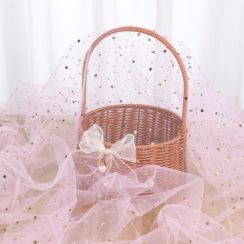 

[Sparkly Sheer Tulle Fabric] Sparkly Sheer Tulle Fabric - Laser-Cut Pre-Cut Multicolor Polka Dot Mesh with Shimmering Edges, Pastel & Vibrant Colors 50*50cm рожевий