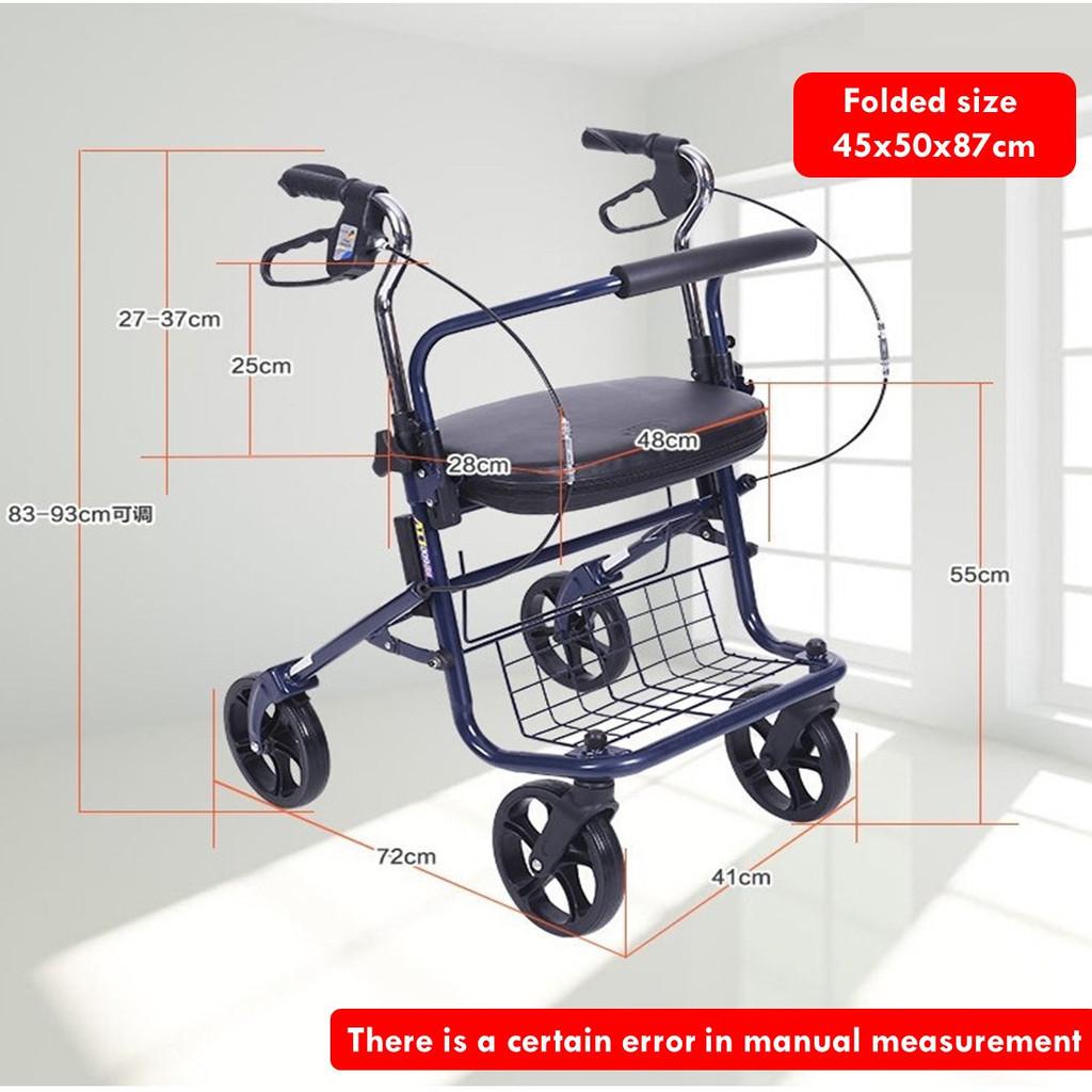 Walking Aid With Seat Basket And Wheels New Foldable Elderly Rollator Red / Blue Auxiliary Travel Shopping Elderly Walker