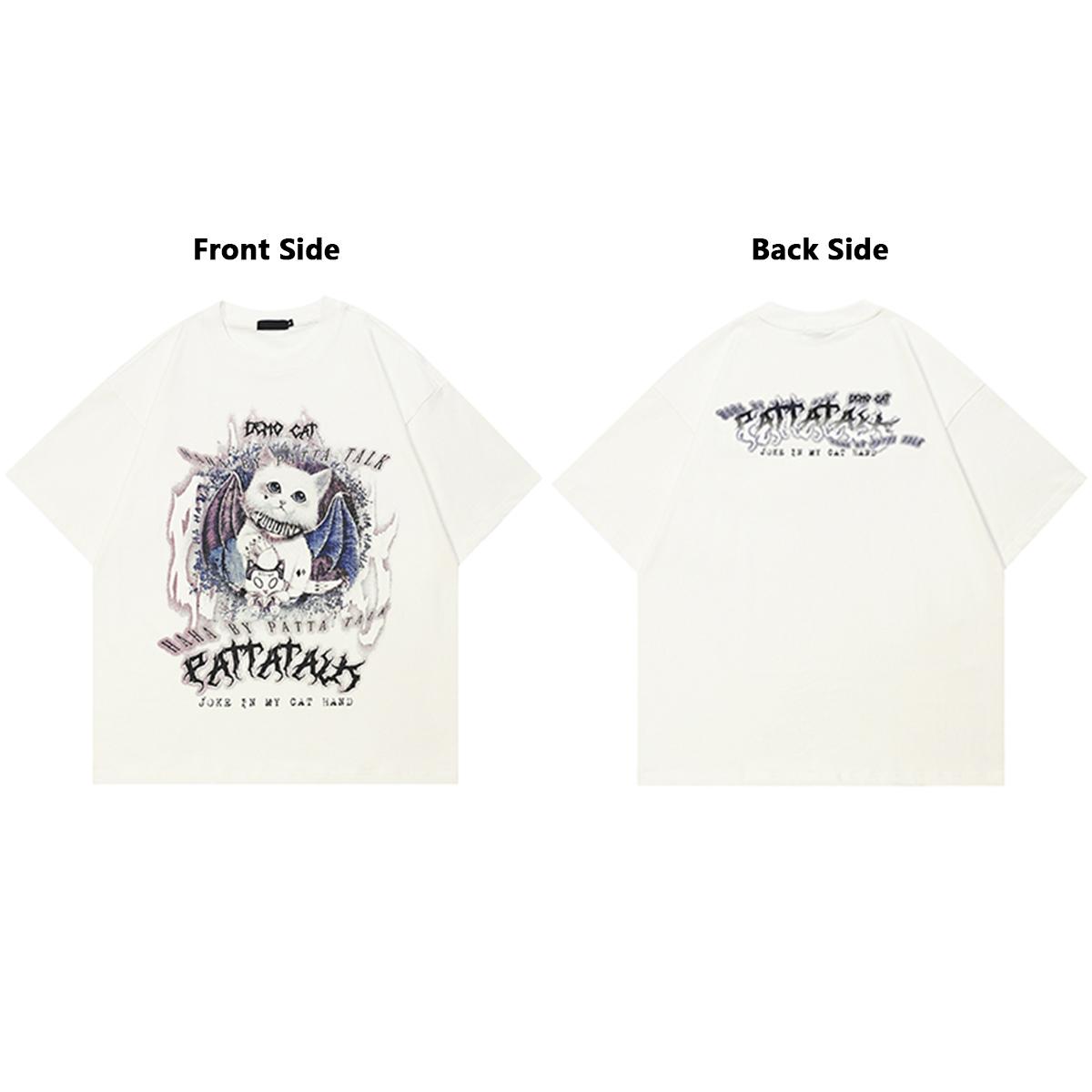 

Уличная одежда Футболка с рисунком кота с обеих сторон, унисекс, топы, футболки, летняя футболка с короткими рукавами XXL белый