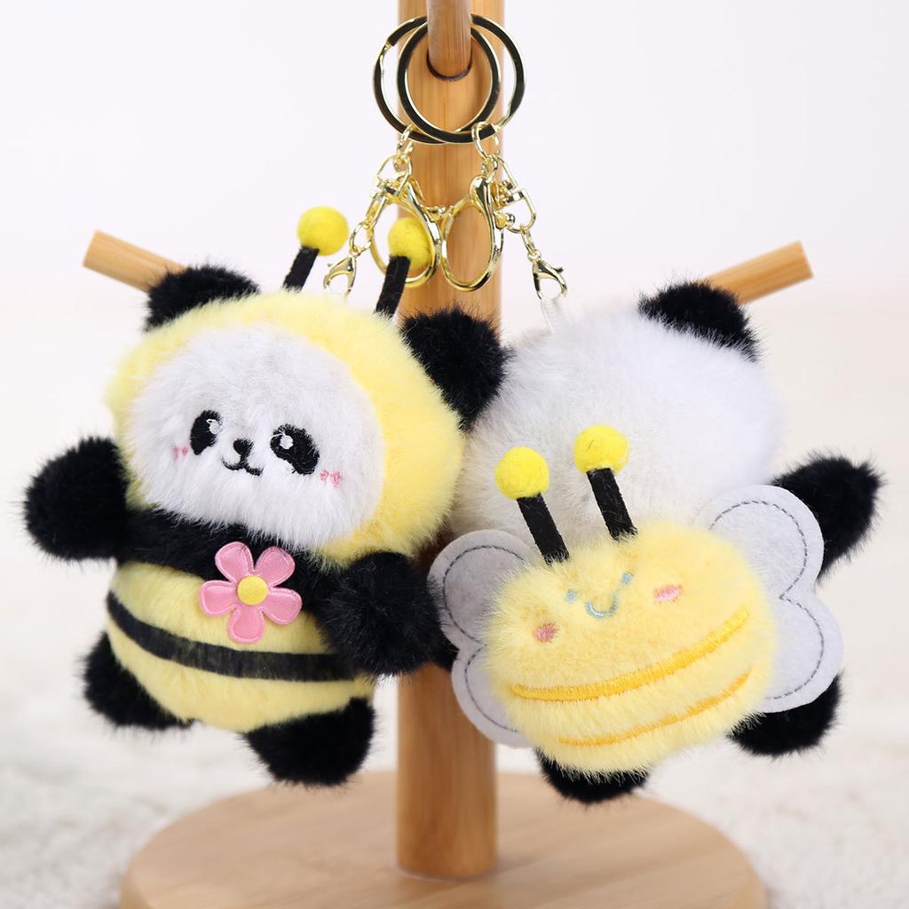 Panda Back Bee Doll Pendant Plush Toy Panda Doll Keychain Gift Girls Bag Pendant Doll