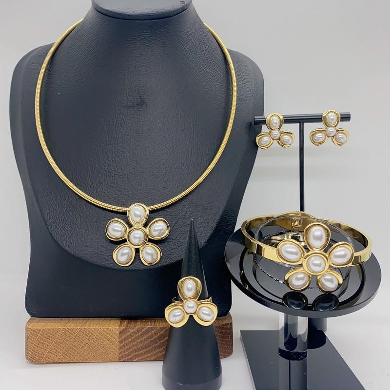 Европейский и американский стиль Пятилепестковый Цветок Золотая Змеиная Цепь Чокер Набор (4 шт)