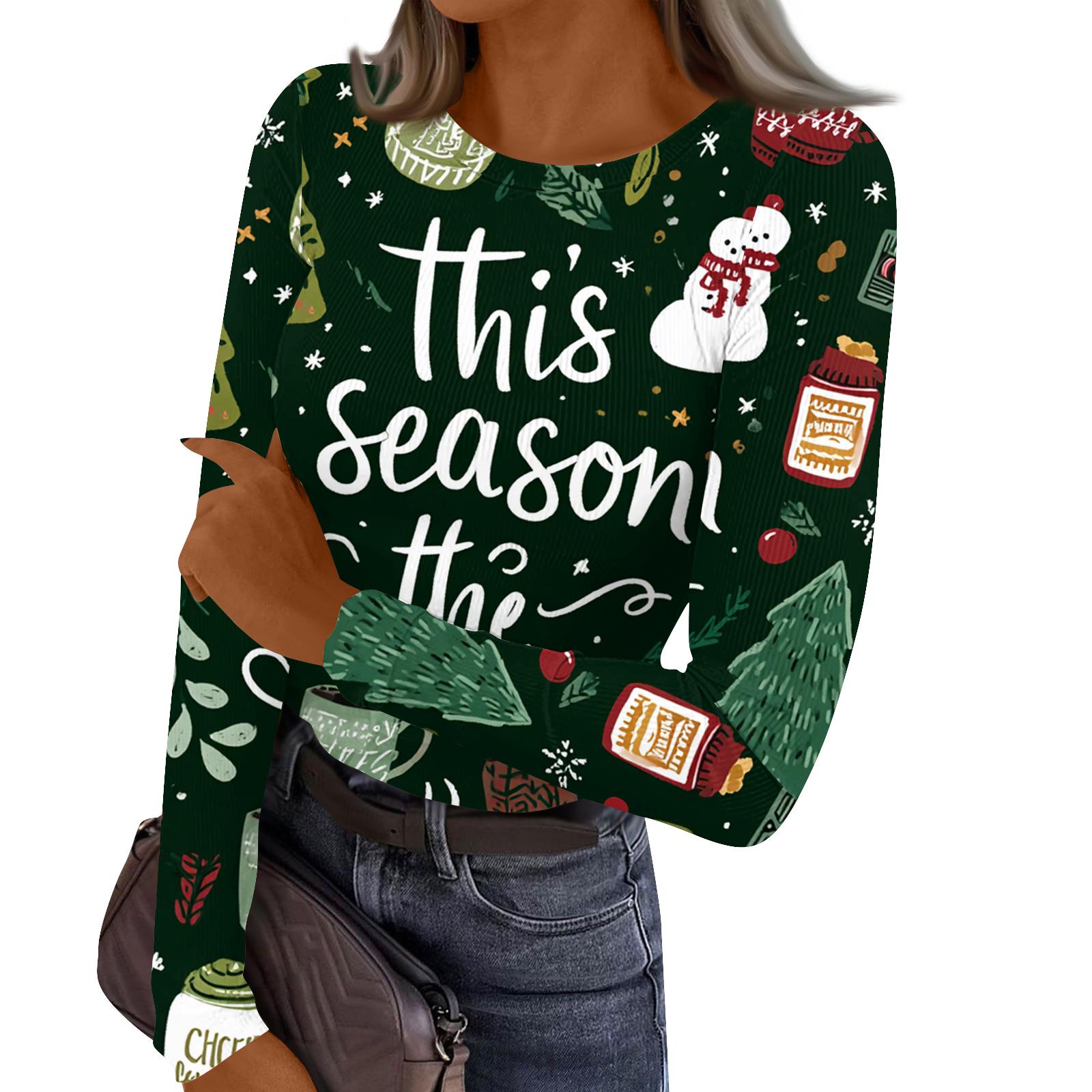 

Женский повседневный модный топ с круглым вырезом, рождественским принтом и длинным рукавом в полоску XXL