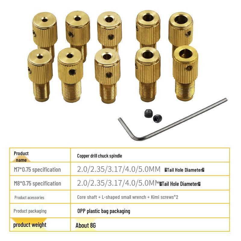 Multi-Spec Copper Drill Chuck: Self-tightening M8/M7, Multi-purpose for Mini Electric Drill