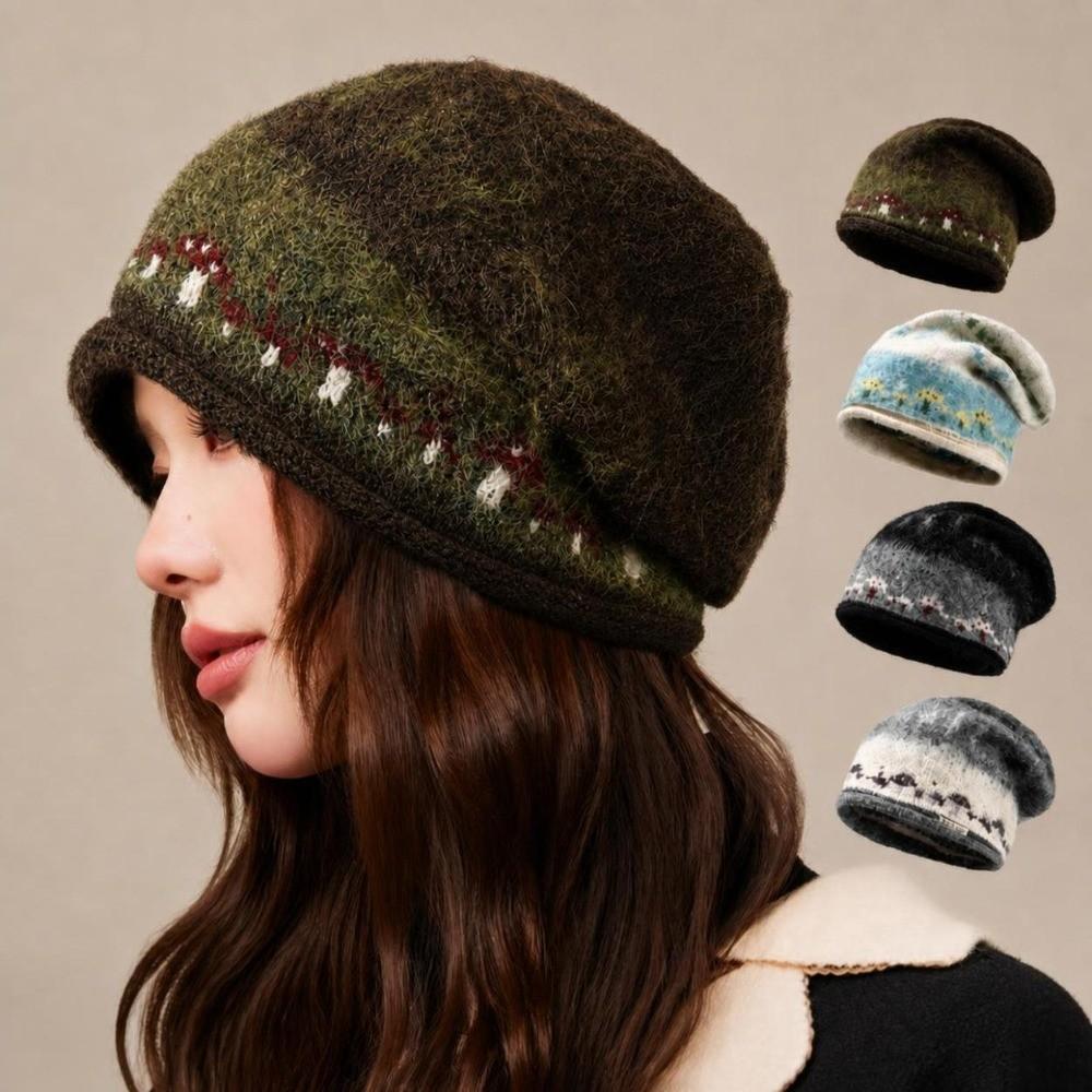Fair Isle Style Pullover Hat Windproof Beanies Hat Comfortable Jacquard Knitted Hat  For Women