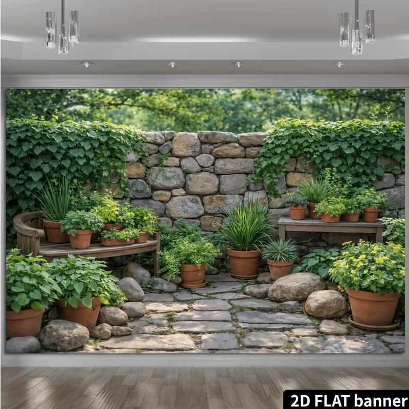 2D Stone Wall Courtyard Photography Background for Outdoor Decor