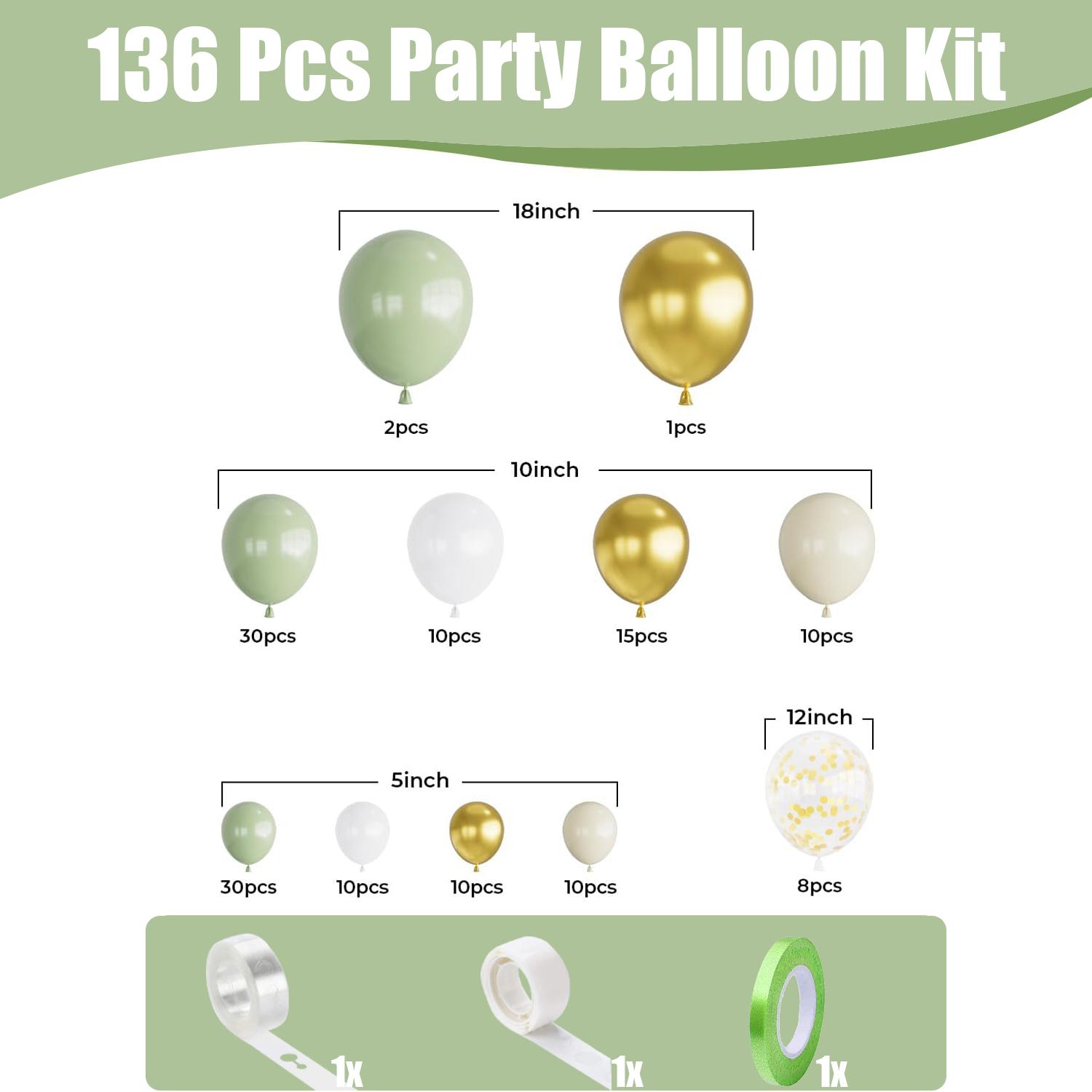 Набор из 136 зеленых латексных шаров, подходит для украшения дней рождений, свадеб, вечеринки ко Дню святого Валентина Other