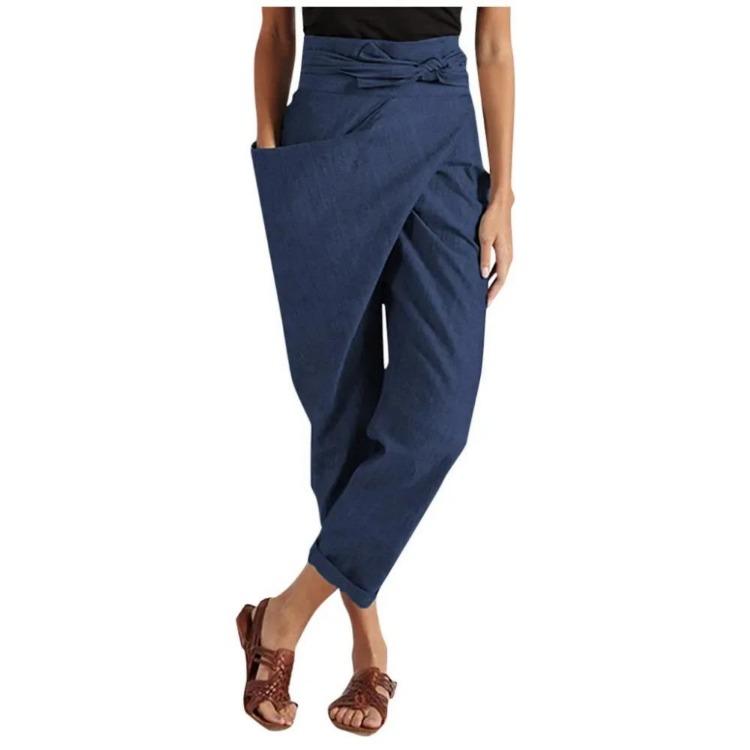 Hohe Taille Lässige Haremshose für Damen Übergröße Lockere Hose Einfarbige Asymmetrische Einseitige Tasche Mode