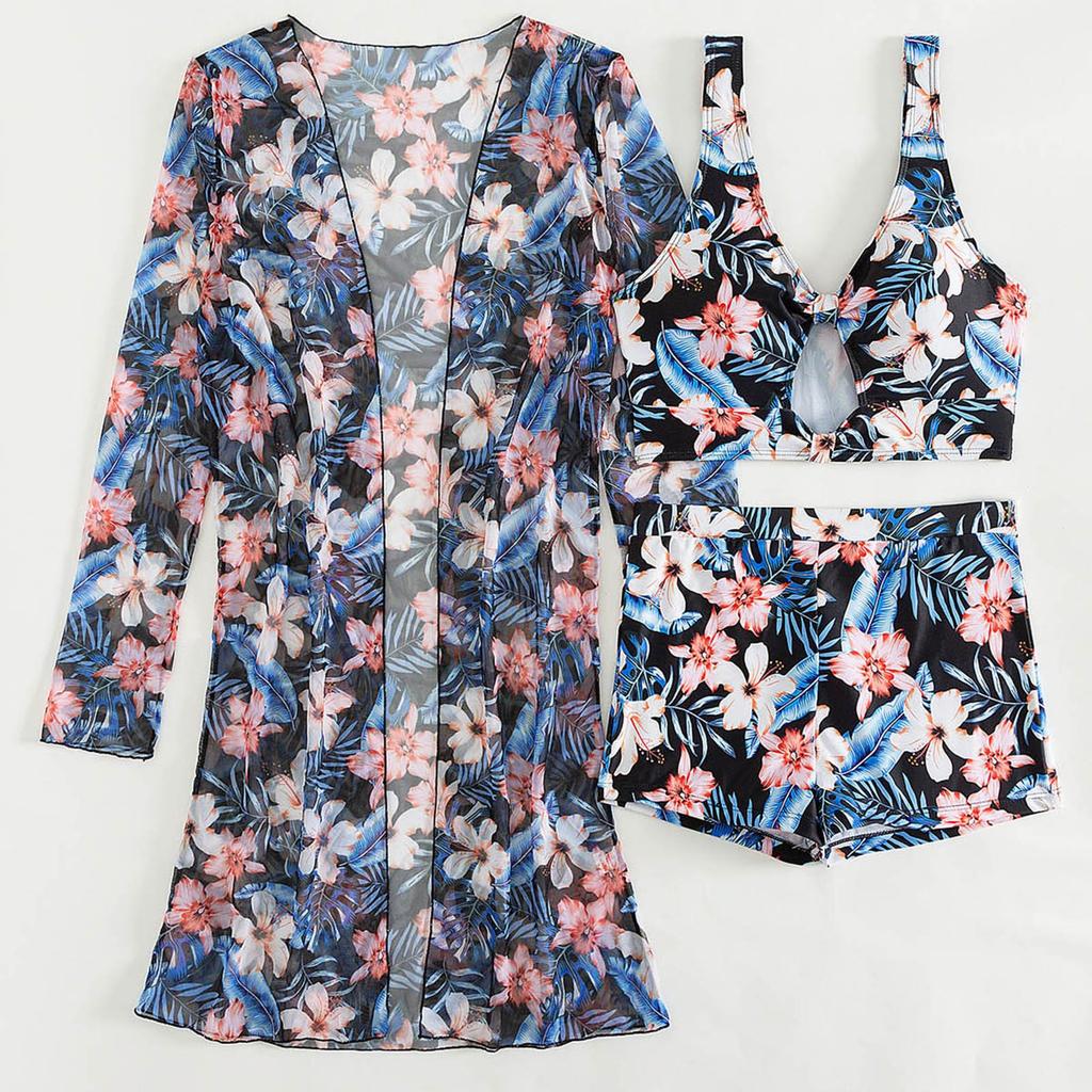 Brazilian Bikini Set Women Floral Printed Beach Wear Three Piece Push Up Cover Up Swimsuit Sexy Swimming Suit 2025 Bathing Suit