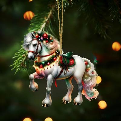 Yousheng Weihnachts-Pferde-Ornament 2D Flaches Acryl Weihnachtsbaum-Ornament Pferde-Geschenke für Frauen Pferdeliebhaber Landwirte Freunde