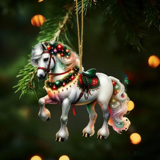 Yousheng Weihnachts-Pferde-Ornament 2D Flaches Acryl Weihnachtsbaum-Ornament Pferde-Geschenke für Frauen Pferdeliebhaber Landwirte Freunde