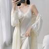Long Ice Silk Women's Spring and Summer Thin Silk Pajamas Suspender Sexy Nightdress Extended Lace Nightgown Two-piece Set
