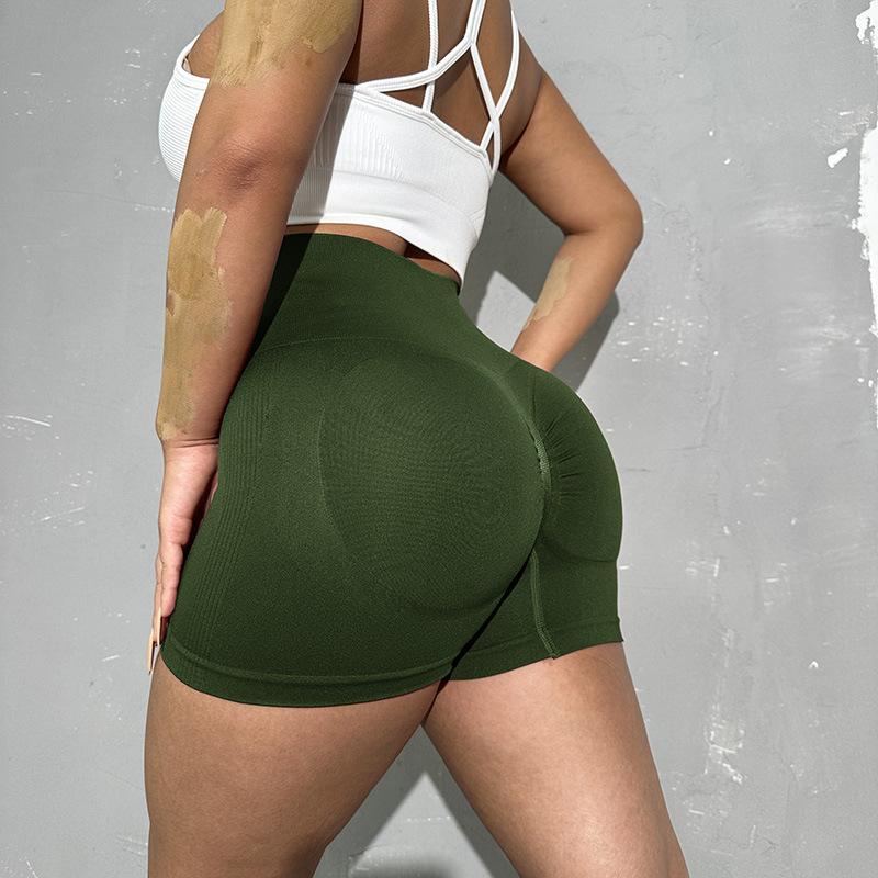 High Waisted Plus Size Hip Lifting Yoga Pants, Fitness Solid Color Sports Shorts, Seamless Tight Fit Fitness Shorts For Women
