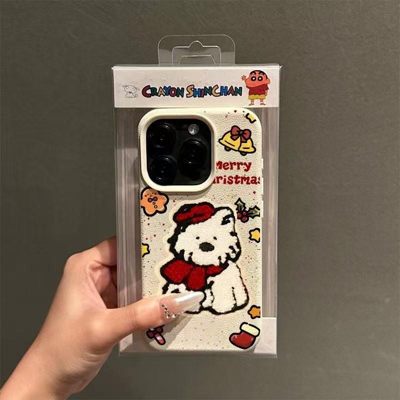 

Apple 171615promax Lychee Pattern Phone Case - Red Hat Scarf Dog Design for iPhone 14/13/12/11 Apple 15 Plus