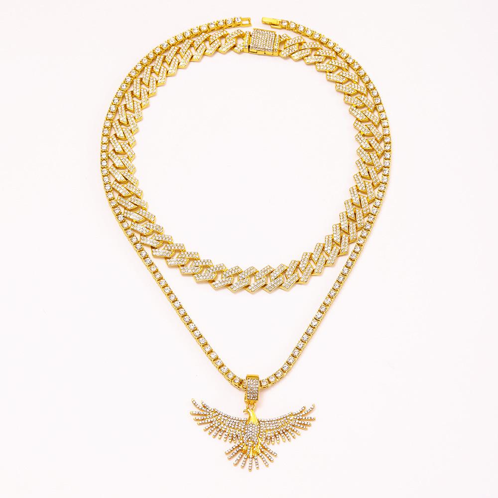 European-American Hip Hop Spreading Wings Eagle Diamond Pendant Cuban Chain Set