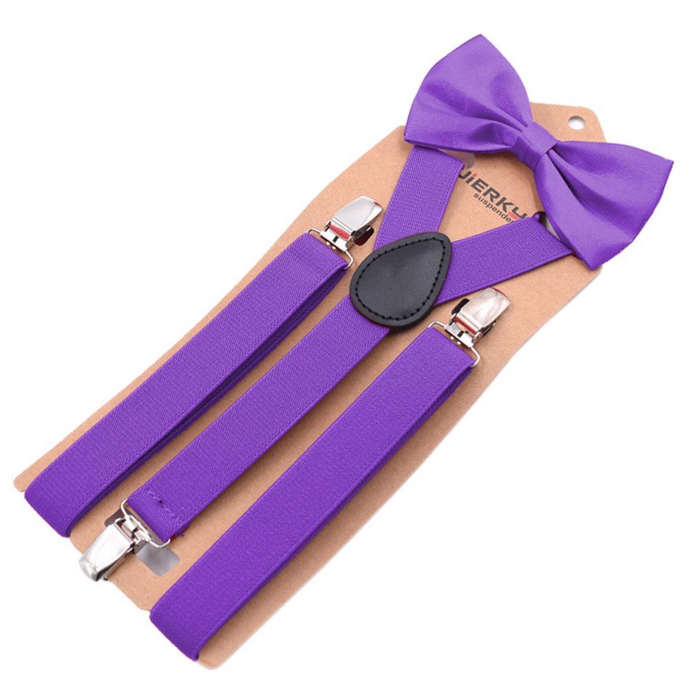 Unisex Bow Tie & Suspenders Set, 3 Clips Adjustable Elastic Braces for Casual & Formal Occasions