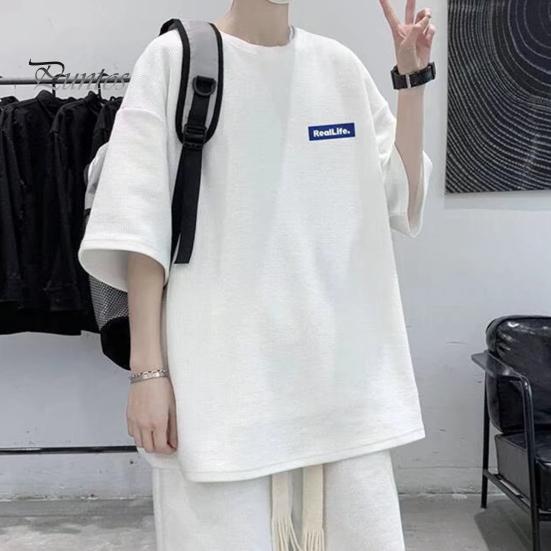 Męskie Komplety Dwuczęściowe Casualowy Dres Szorty Set Lato Oversize Krótki Rękaw Dres Sportowy Set Tkanina o Strukturze Waflowej Odzież Domowa Pasujący Garnitur