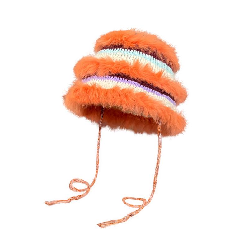 Cute Plush Hat Women's Autumn and Winter Colorful Fringed Braids Knitted Pullover Hat Ear Protector