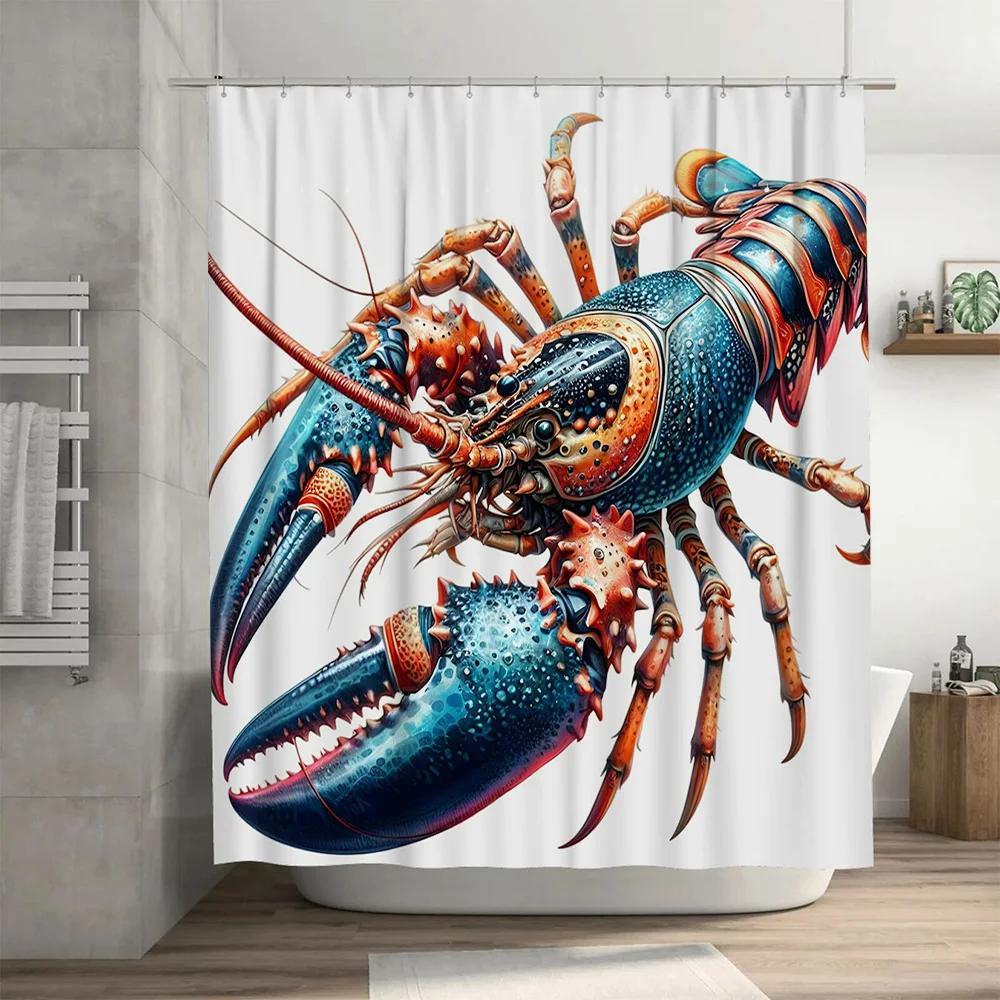 Large Claw Lobster Print Shower Curtain Waterproof Decoration Bathroom Decor Artistic Wall Hanger Home Decorative Waterproof Fab