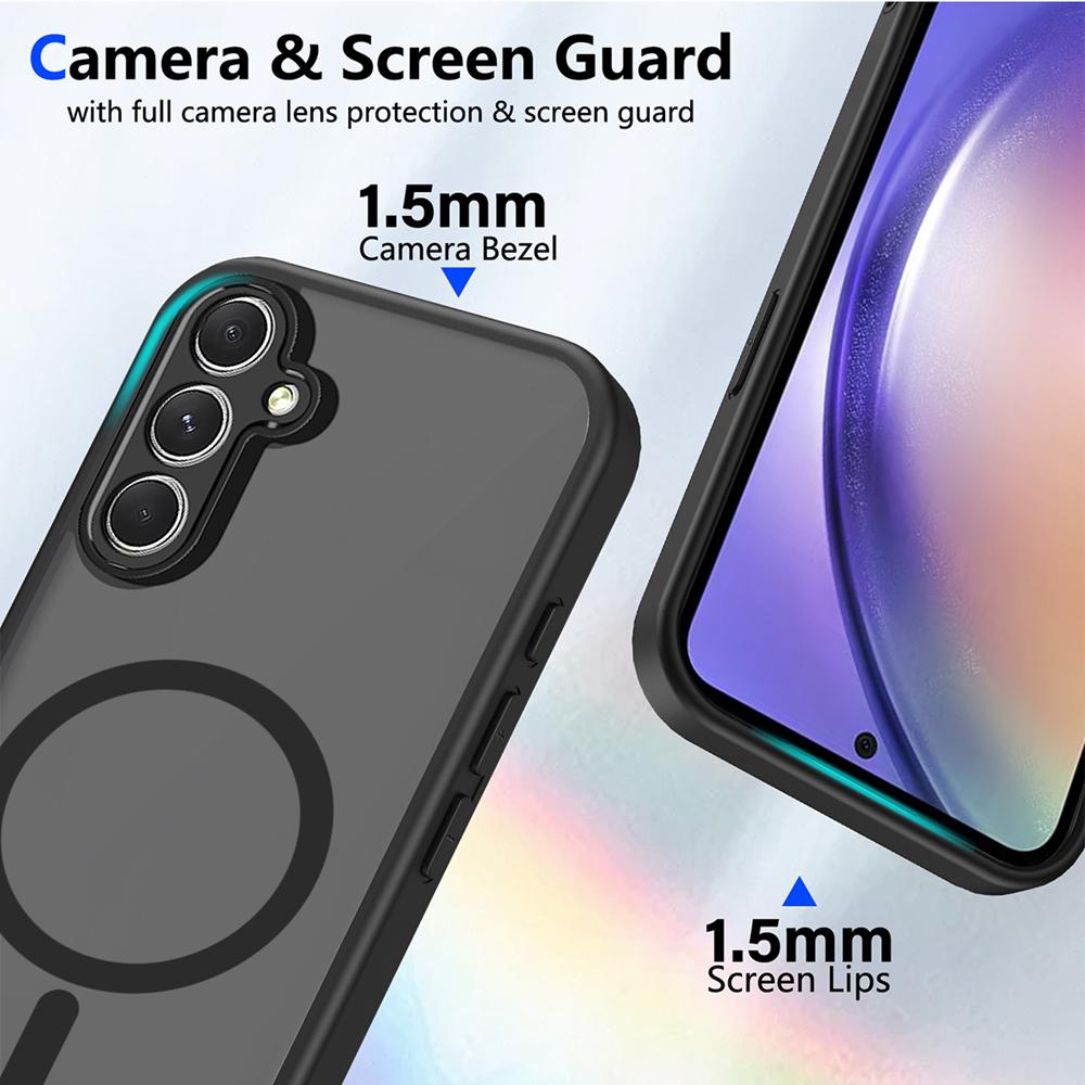 KEYSION Magnetic Phone Case for Samsung A54 5G A34 A24 Silicone+PC Matte Translucent Clear Shockproof Cover for Galaxy A14 4G 5G