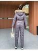 One Piece Women Winter Snow Jacket Warm Hooded Fur Collar Puffer Coat Skater Suits