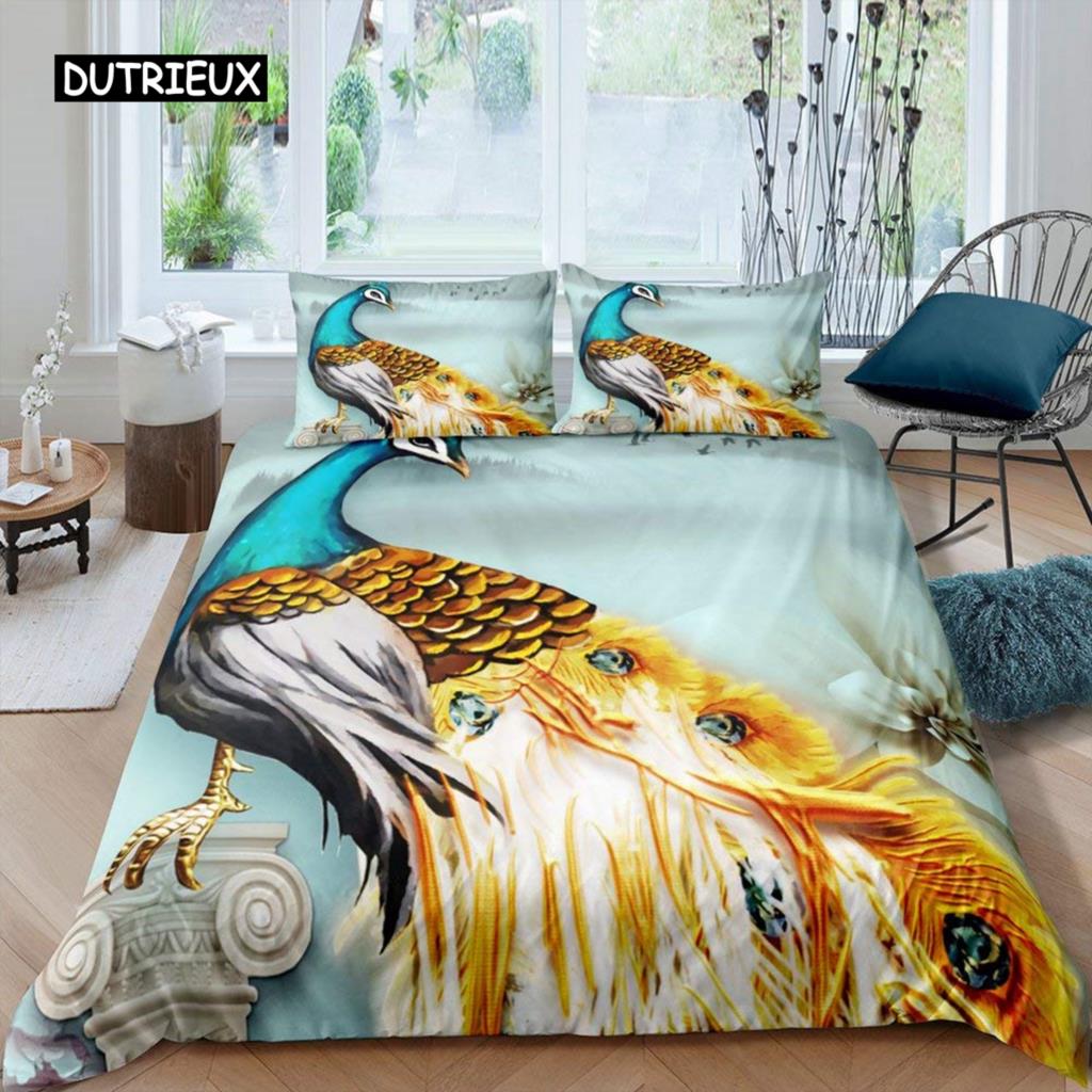 

Peacock Duvet Cover King Size Exotic Birds Feather Butterfly Flowers Bedding Set For Girls Teen Room Polyester EU single(135x200cm)