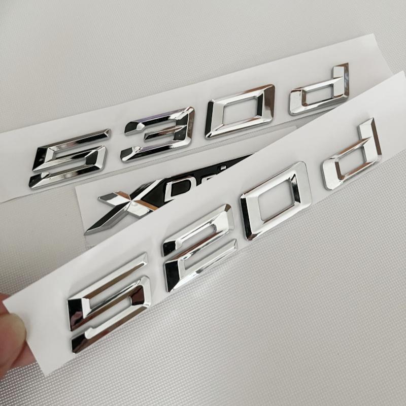 Chrome Logo 520d 530d Xdrive Emblem Stickers 3D Car Trunk Letters Badge Sticker For BMW 520d E60 E61 E39 F10 F07 G30 Accessories MP1